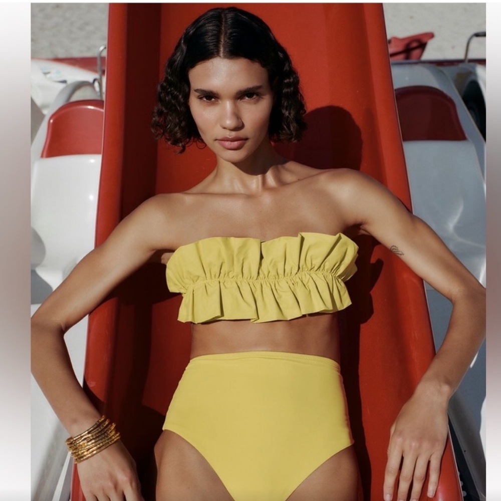 Zara Yellow Ruffled Bandeau Bikini Top